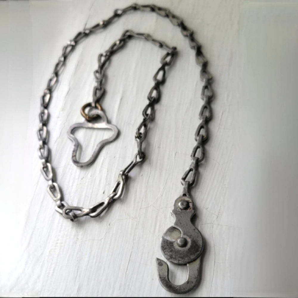 Antique 1900s victorian mens silver tone swivel hook pocket watch fob chain rare